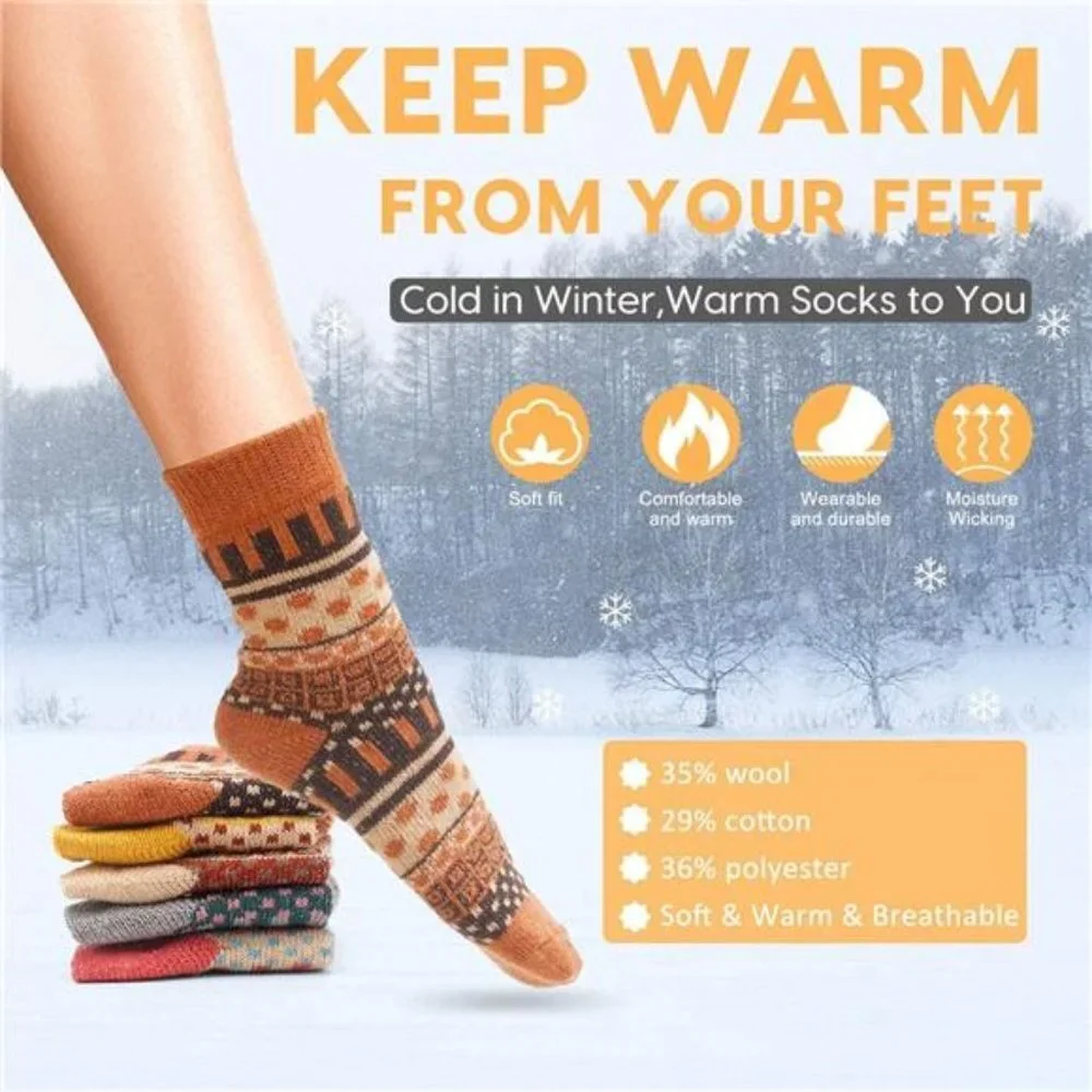 5 Pairs Women Winter Wool Warm Socks Thick Crew fuzzy Sock for Women